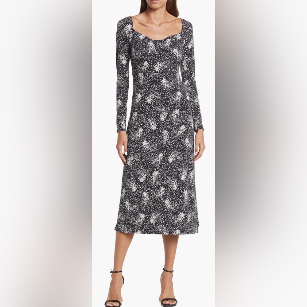 Lush Black & White Long Sleeve Printed Midi Dress with open back
